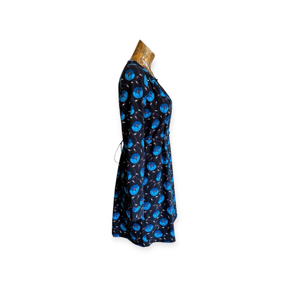 LOFT dress black blue floral sash medium long sleeve - Picture 3 of 11